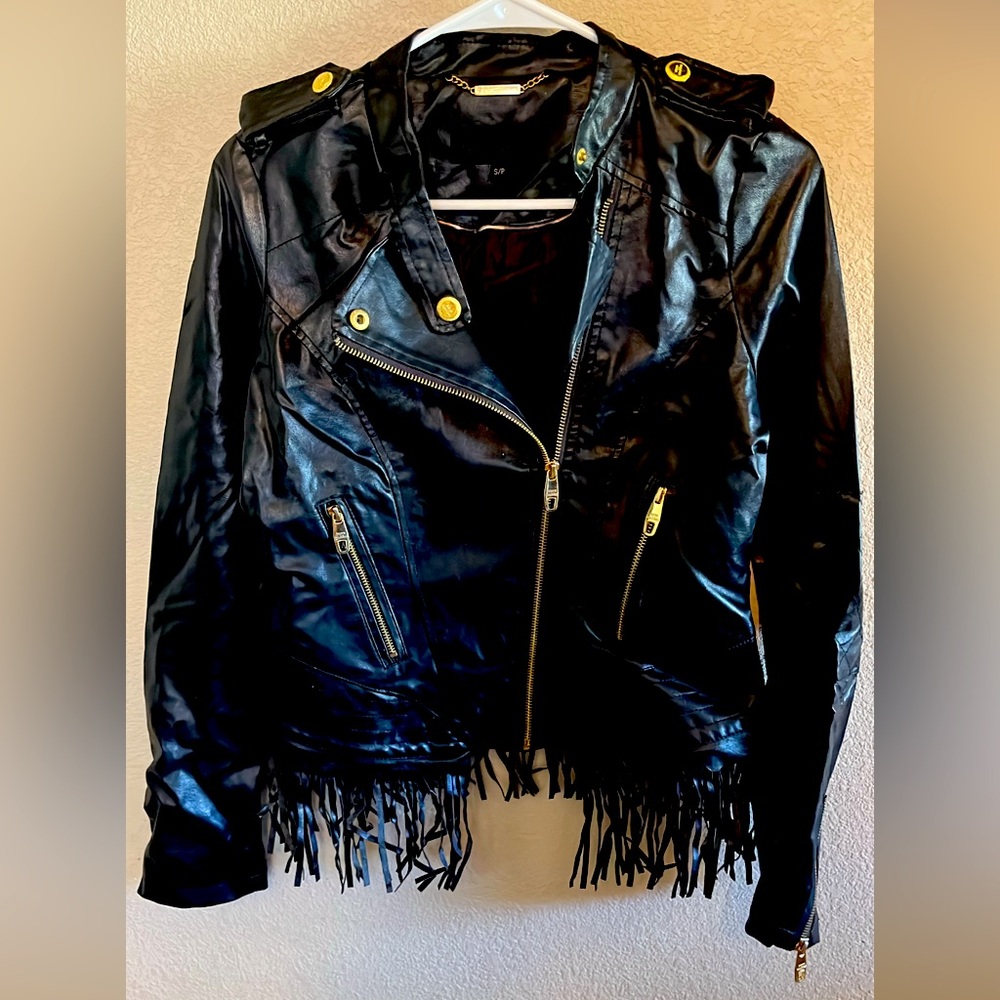 Steve Madden pleather Jacket with fringe